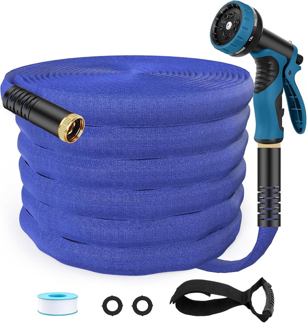 Flexible Garden Hose 75ft, Lightweight Water Hose with 10 Function Spray, Portable Water Pipe Leak-Proof Kink Free Non-Shrinking Drinking Water Safe Hose Durable for Car Wash Patio Yard House Camping (Blue)