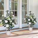 Yepdin 2 pcs Pack Artificial Camellia Tree with White Planter - 39 inch Tall Fake Tree,3.2 Ft Artificial Plants Indoor & Outdoor Housewarming Gift