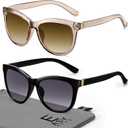 EASY READ Pack of 2 Cateye Bifocal Reading Sunglasses for Women,Fashion Outdoor Sun Readers UV Protection (Black/Brown)