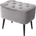 BIRDROCK HOME Tufted Curve Ottoman Velvet Foot Stool - Modern Upholstered Padded Footrest for Living Room or Bedroom - Small Cushioned Accent Chair for Couch, Sofa, or Large Seating (Grey)