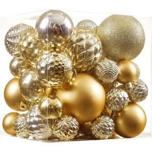 Christmas Balls Ornaments -36pcs Shatterproof Christmas Tree Decorations with Hanging Loop for Xmas Tree Wedding Holiday Party Home Decor,6 Styles in 3 SizesGold