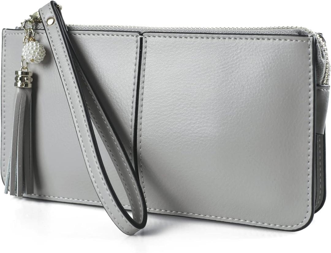 befen Genuine Leather Wristlet Clutch for Women Ultra-Slim Ladies Credit Card Holder Wallet Purses with RFID Protection (Gray Taupe)