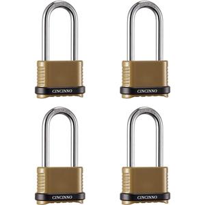 CINCINNO Heavy Duty Combination Lock, 4-Digit Combo Lock with Long Shackle,Weatherproof Combination Padlock for Outdoor Use,4 Pack