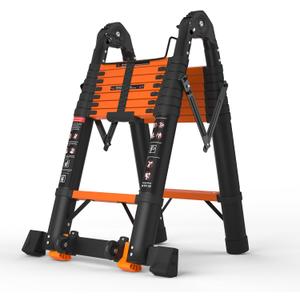 Telescoping Ladder, 16.5 FT, A Frame, 330 lbs Capacity; Orange
ANSI Certified, switches between A Frame and Extension Ladder; Collapsible Multi-Purpose for Home, Roof and RV