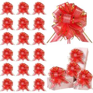 20 Pieces Pull Bow Gift Wrapping Pull Bow Ribbon Pull Bows for Birthday Christmas Wedding Baskets Valentine's Day Gift Boxes Bows(Red)