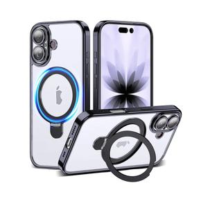 Kiresen for iPhone 15 Case Clear with Kickstand and Screen Protector  Wireless Charging Compatible, 21ft MilitaryGrade Drop Tested,Shockproof Slim Fit Magnetic Crystal Cover  Black