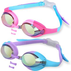 EcoNour Swimming Goggles for Kids(3-12) | Anti-Fog, UV Protection, Durable Silicone Straps with Crystal-Clear Lenses, Pack of 2