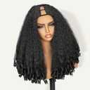 EINAEY Afro Curly V Part Wig, 1B 24" Synthetic Kinky V Part Wig, 180% Density Afro V Part with Curly Ends Wear and Go Glueless No Leave out Clip in