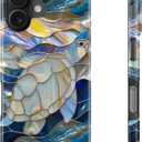 DorisMax for iPhone 16 Case - Wireless Charging Compatible - Dual-Layer Hard Shell + Silicone Cover - Shockproof Protective Phone Case with Stylish Designs for Women - Abstract Sea Turtle
