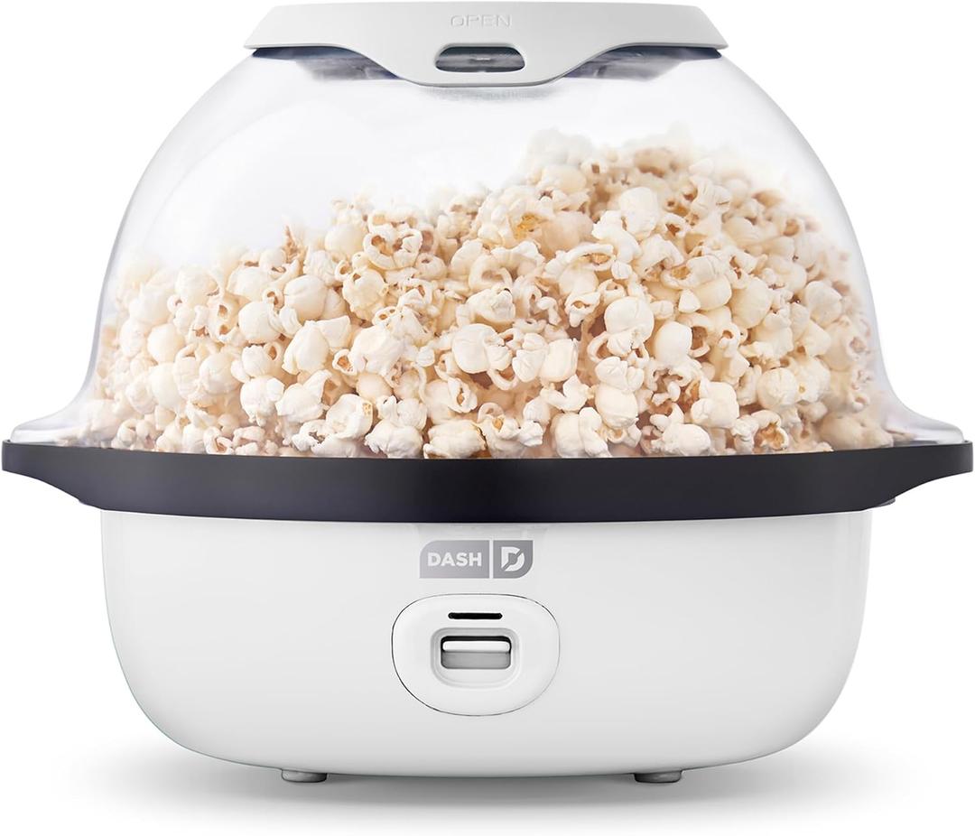 Dash SmartStore Stirring Popcorn Maker - Electric Popcorn Machine with Butter-Melting Tray & Clear Serving Bowl - Features Stirring Bar - 24 Cups, White