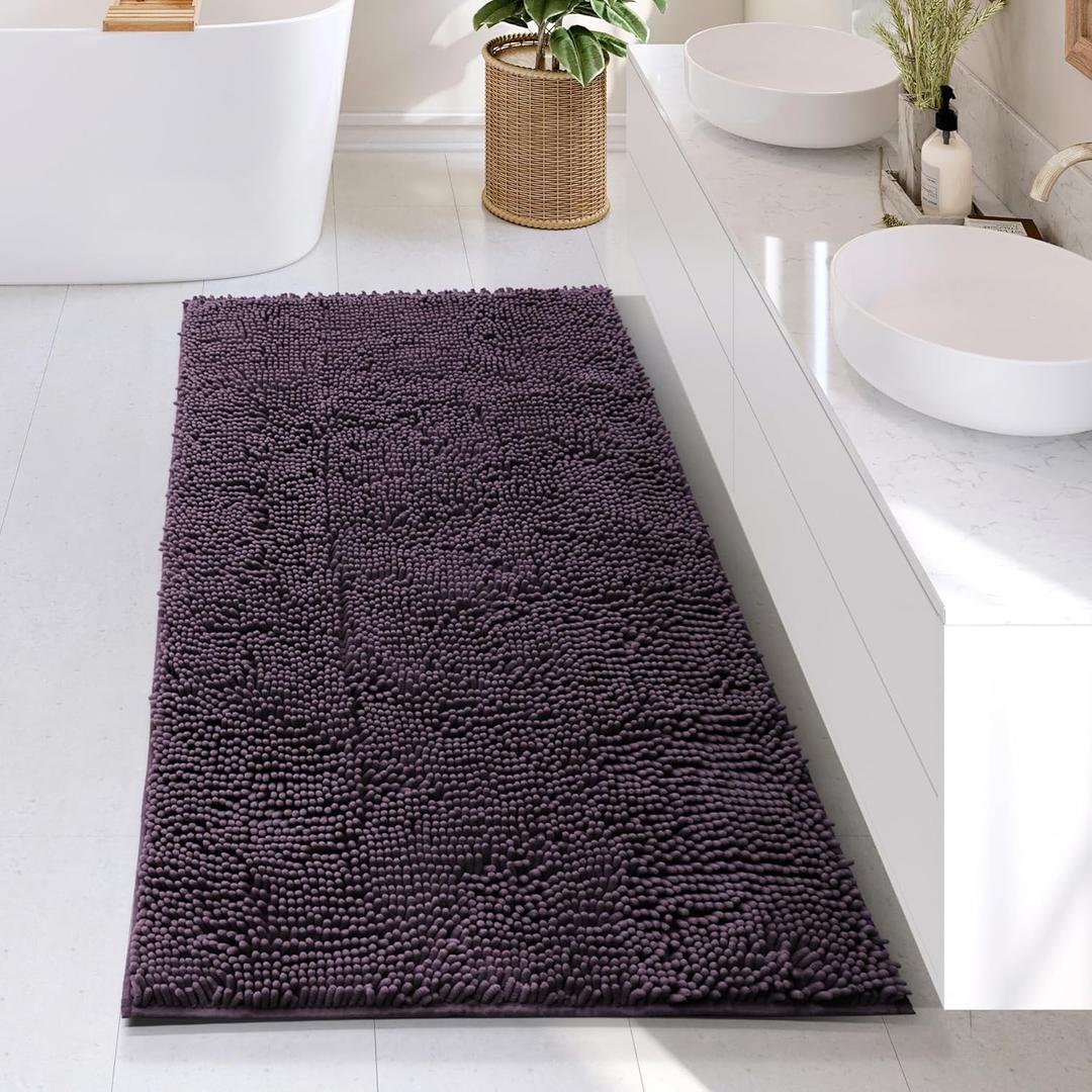 Hearth & Harbor Bathroom Rugs, Chenille Bath Mat - Machine Washable Bath Mats for Bathroom Non-Slip Backing Rubber, Quick Dry Bathroom Mat - Purple Bath Rug, 26x44