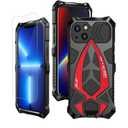 Armor Phone Case for iPhone 13 Military Grade Protective Heavy Duty Full Body Cover Aluminium Bumper Built-in Silicone Shockproof Dustproof - Black + Red