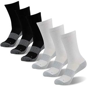 FOOTPLUS Hiking Copper Compression Socks,Unisex Cushioned Sole Arch Support Athletic Crew Running Socks,6 pcs Large
