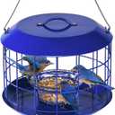 Kingsyard Bluebird Feeders for Outdoors Hanging, All Metal, Cage Mealworm Bird Feeder with Tray, Squirrel Proof & Weatherproof, Easy to Refill & Clean (Blue)
