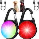 2 Pack Dog Collar Light, 4 Modes Clip On Dog Lights for Night Walking, Glow in The Dark LED Pet Collar Charm, Rechargeable Pet Camping Essentials for Nighttime Running, Cycling, Hiking(Black)