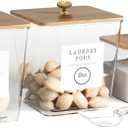 3 Pack Acrylic Laundry Room Organization Containers with Gold & Wood Knobs  Laundry Pods Container & Detergent Organizer Set | Clear Laundry Jars | Scoops & Customizable Labels | Storage Canisters