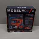 Remote Control Fire Truck, RC Fire Truck Toy Set, 2 Firetruck with Fire Extinguisher, 2 Dolls, 4 Traffic Cones, Lights, Sounds, Extendable Rescue Ladder, Firetruck Toy for Boys Kids