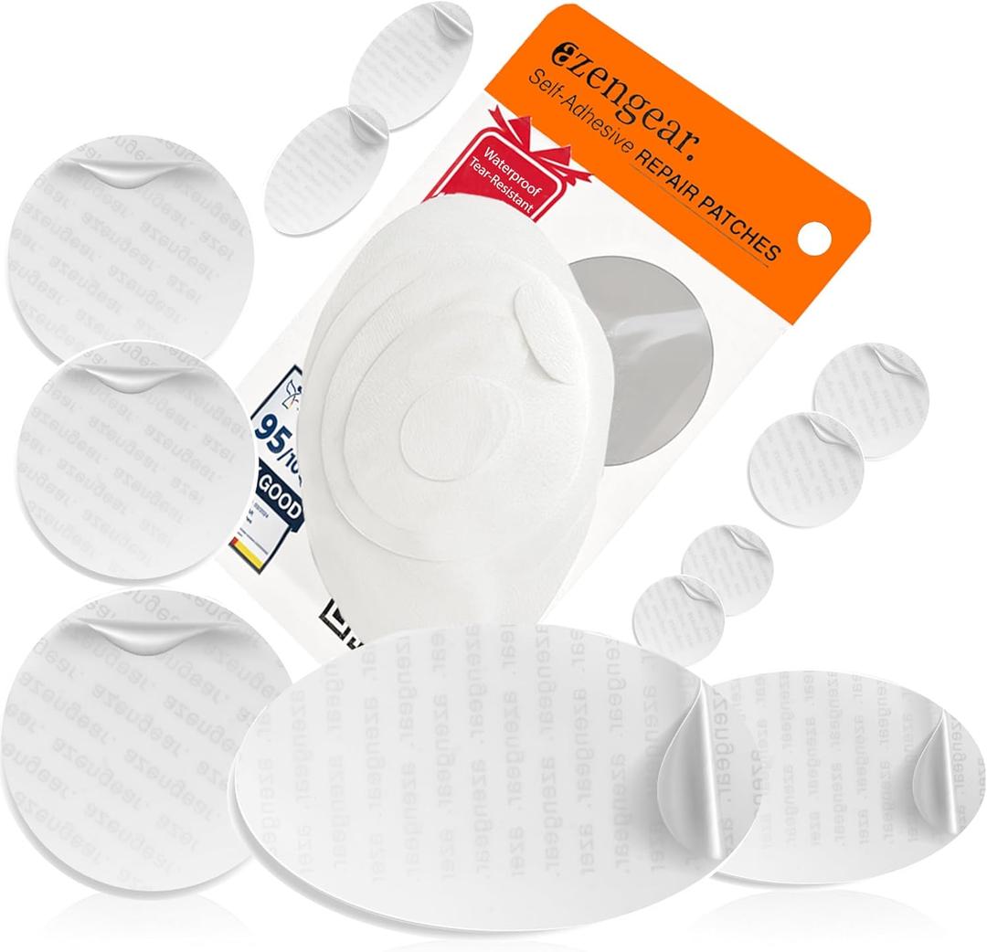 aZengear Repair Patches - Waterproof, Self-Adhesive, Tear-Cold-Heat-Resistant Polyester Fabric to Fix Down Jacket, Puffer, Snowsuit, Shoe, Tent, PVC, Clothing, Upholstery (Transparent)