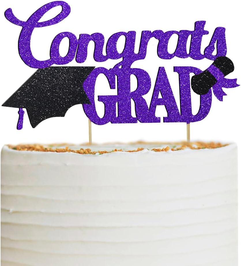 Congrats Grad Cake Topper, Class of 2025 Themed Graduation Party Decorations for University College High School Celebration Party Supplies (Purple)