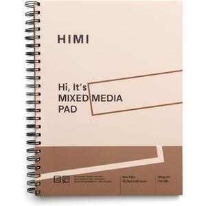 HIMI Mix Media Paper Pad 9X12''(180g/m) 40 Sheets Mix Paper Pad, Side Wire Bound, Fine Texture, in Gouache Acrylic Art Pad for Sketching, Ink Sketch Book, Art Supplies Drawing Pad Gift (Pink)
