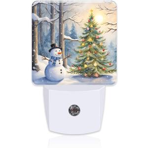 Christmas Tree With Snowman Night Light for Kids, Winter Holiday Snowman Night Light Plug in with Dusk to Dawn Sensor, 0.5w Energy Saving Nightlight for Boys Girls Hallway Stairway Kitchen Bedroom