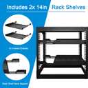 RackPath 12U Open Frame Network Rack with 2X 14in Vented 1U Shelves Rear Support, Wall Mount/Floor Standing Network Cabinet, Heavy Duty 150 lbs Capacity for IT & AV Gear, Audio and Video Device