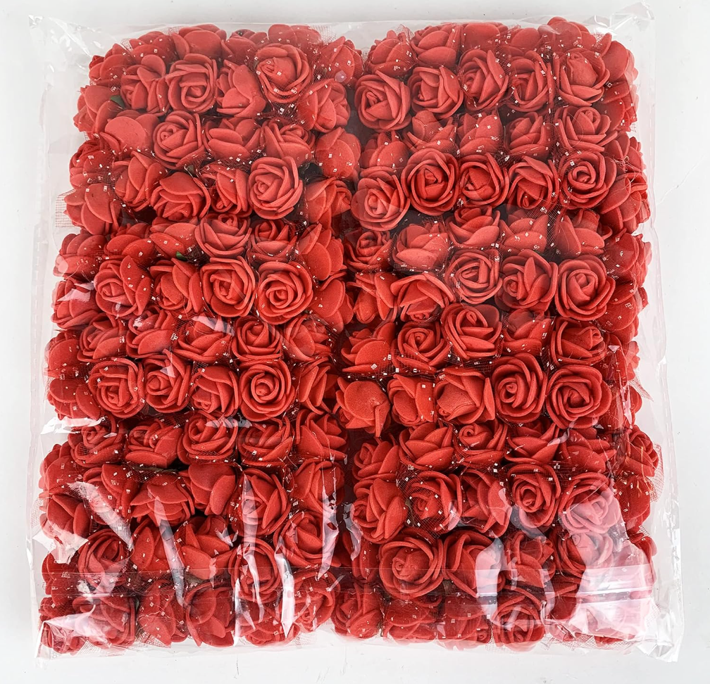 Worlds 144PC Red Mini Fake Rose Flower Heads 20mm Artificial Roses DIY Artificial Flowers, Foam Artificial Rose