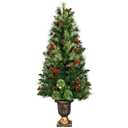 3ft Pre-Lit Christmas Entrance Tree In Urn w/ 40 LED Light Red Berries Pine Cone