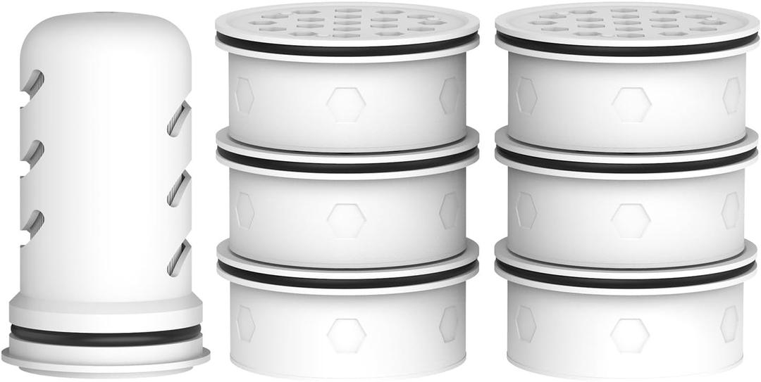 MARRIOTTO Water Filter Replacement for LS Home & GLACIER FRESH Glass Pitcher 7 Cup/Plastic Pitcher, 1 Membrane Micro Filter and 6 Activated Carbon + Ion Exchange Filter