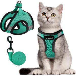 FAYOGOO Escape Proof Cat Harness and Leash Set for Walking, Secure-Fit Step-in Cat Vest Harness, Soft & Lightweight for Kittens and Large Cats (S(Chest 8-10"), Green)