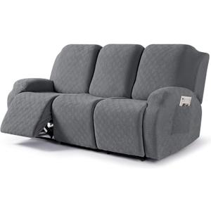 VANSOFY Recliner Cover, 3-Pieces Stretch Reclining Couch Covers with Pockets Reclining Sofa Slipcovers 3 Seater Soft Washable Furniture Protector for Dogs Cats (Dark Gray)