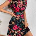 LIGHT DOT Women's Summer Dress Short Ruffle Sleeve Floral Dress A Line Casual Mini Dress