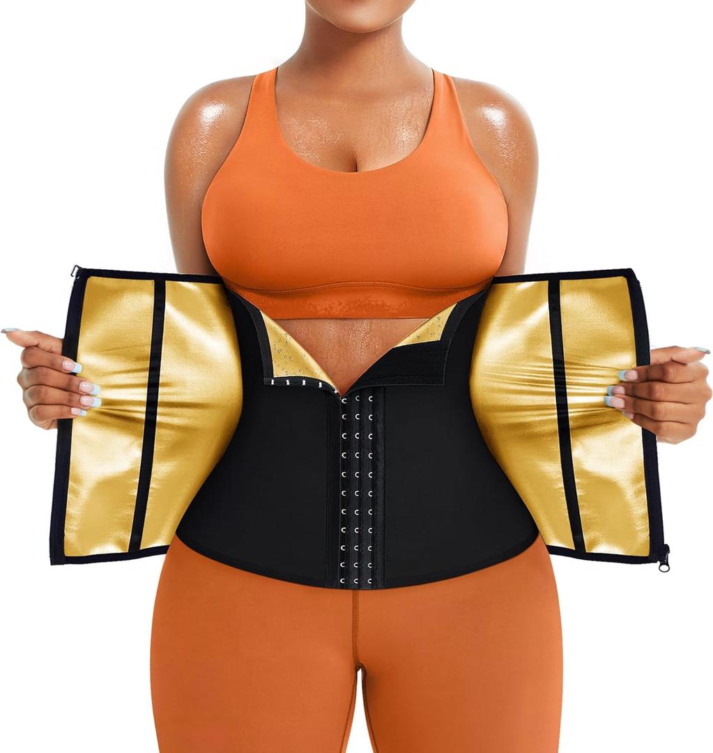 TrainingGirl Waist Trainer for Women Lower Belly Waist Trimmer Corset Tummy Wrap Workout Sweat Belt Band Sports Sauna Suit (Medium, Black-golden Inner)