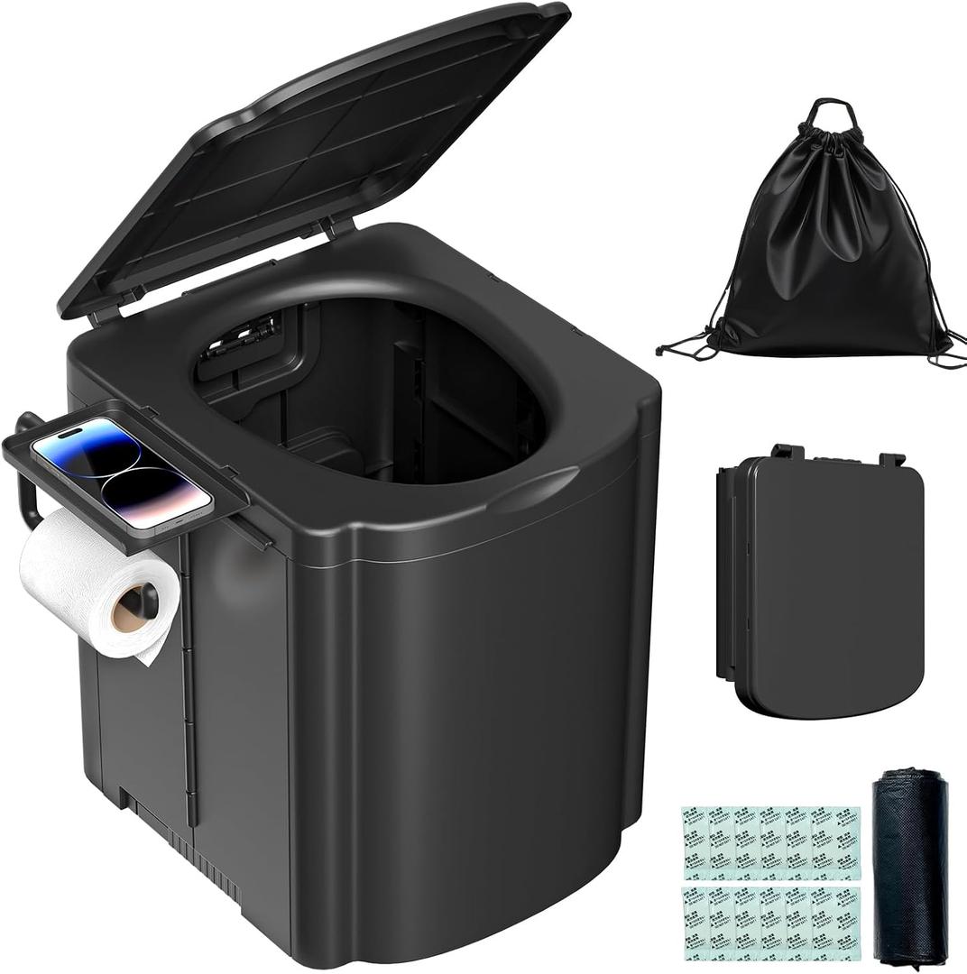 Portable Toilet for Camping, Outdoor Toilet for Camping with Lid, Adult Potty for Car, Easy Clean Portable Camping Toilet, Truck Driver Portable Toilets 440lbs, Black