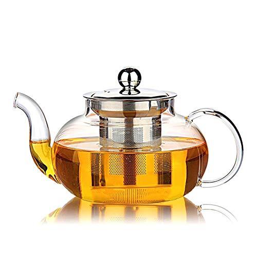 Hiware Glass Teapot with Stainless Steel Infuser & Lid, Borosilicate Glass Tea Pot Stovetop Safe, Blooming & Loose Leaf Teapots, 27 Oz