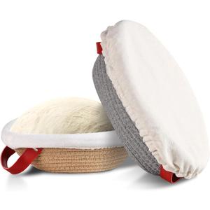 Sourdough Bread Baking Supplies, Cotton Rope Banneton Bread Proofing Basket Set, Oval & Round Bread Baskets with Liners & Covers (Khaki and gray, 10)