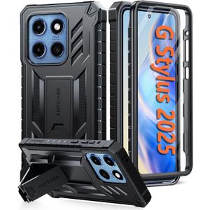 FNTCASE for Motorola Moto G-Stylus-5G-2025 Case: Military Grade Drop Proof Protection Mobile Cover with Kickstand | Matte Textured Rugged Shockproof TPU | Protective Sturdy Phone Case - Black