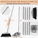 VOOWO Broom with Dustpan Combo Set, 46" Stainless Steel Broom and Dustpan Set for Home, Heavy Duty Dust Pan with Long Handle, Broom for Sweeping Indoor and Outdoor, Kitchen Broom and Dust Pan (Black)