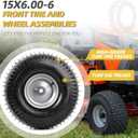 AR-PRO (2-Pack) 15 x 6.00-6 Tire and Wheel Assembly, Replacement Pneumatic Front Lawn Mower Tires for Riding Mower, 3" Offset Hub and 3/4" Bushings, 4Ply, 500 lbs Capacity