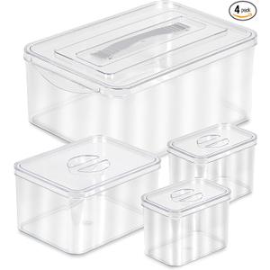 Richards Homewares Clear Plastic Storage Bins with Lids - 1 Large, 1 Medium and 2 Small Storage Containers for Closet Fridge Pantry Organizing