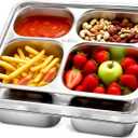 Zkptops 2 Pack Stainless Steel Snack Containers with Lids Portion Control Divided Plate 4 Compartments Metal Food Tray Reusable Bento Snack Boxes for Adults Food Storage Container for School Home