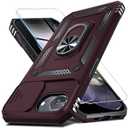 Janmitta for iPhone 16e Case Built in Slide Camera Lens Cover+Screen Protector, Heavy Duty Shockproof Full Body Phone Cover with Finger Ring Holder Kickstand, 2025 Wine Red