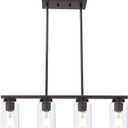 TODOLUZ Farmhouse Dining Room Chandelier 4-Lights Kitchen Island Light, Clear Glass Pendant Lighting Fixtures in Oil Rubbed Bronze
