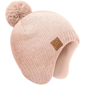 Baby Beanies, Baby Hats for Boys, Girls - Cute Toddler Winter Hat, Soft & Stretchy Beanies for Infant, Newborn 6-36 months, Cozy & Warm with Earflap Muff & Pom (Blush)