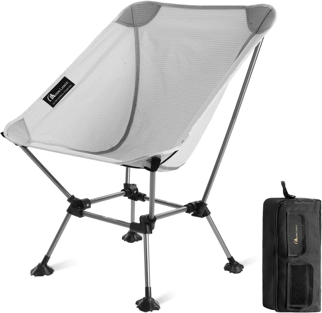 MOON LENCE Camping Chair Plus, Upgraded Comfort & Size, Still Compact and Lightweight, Folding Portable Chair for Backpacking & Hiking, 400Lbs Capacity, Gen 3 Plus (Grey)