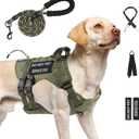 No Pull Tactical Dog Harness for Large Dogs, Escape Proof Molle Dog Vest Harness and Leash Set, Adjustable Military Service Dog Harness with Handle for Medium Large Dogs(Green, L)