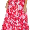 Wenrine Womens Casual Shirt Dress Floral Collared Short Sleeve Button Down Drawstring Waist Loose Summer Maxi Dresses (Medium)