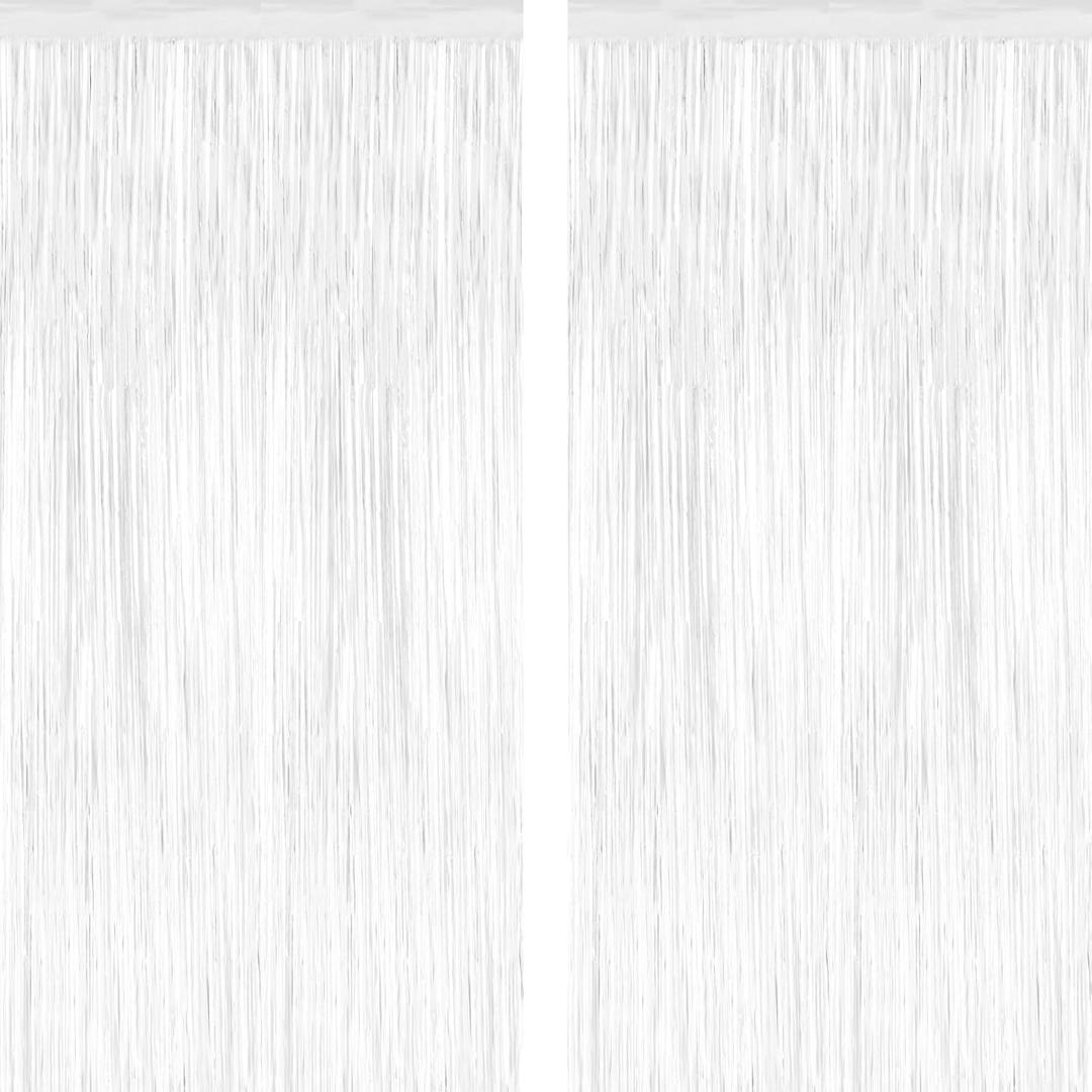 2 Pack Tinsel Backdrop, 3.28 x 7.05 Feet White Party Decorations, Metallic Foil Fringe Curtains Streamer Backdrop, Party Supplies Photo Props for Birthday Anniversaries Wedding