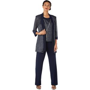 R&M Richards Womens Elegant Rib Knit Twinset Pant Suit - 2-Piece Dressy Jacket & Straight Leg Trousers Pant Set, Size: 14