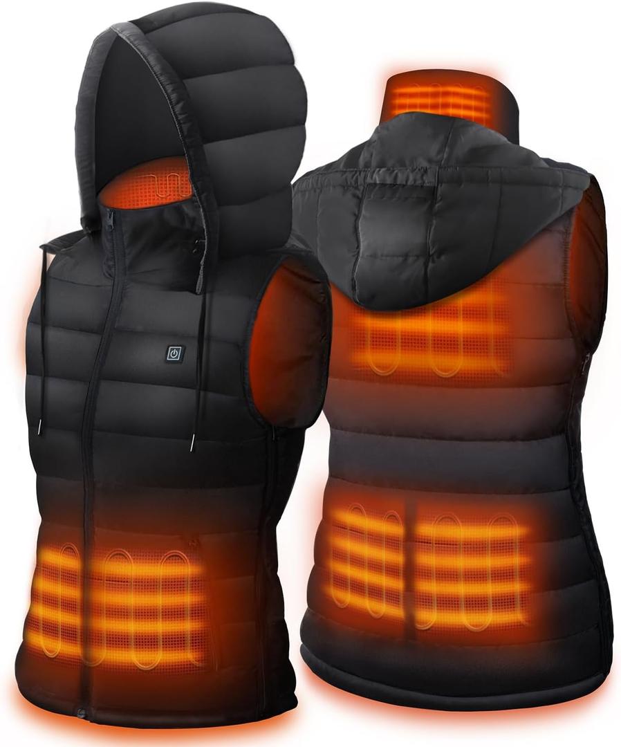 DR.PREPARE Heated Vest, Unisex Winter Hooded Heated Vests Outerwear for Men Women, Lightweight USB Electric Heated Clothing Vest with 3 Heating Levels, Adjustable Size (Battery Pack Not Included)